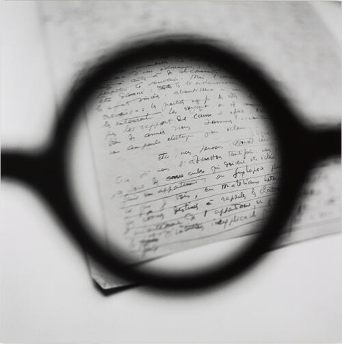 Yoneda Tomoko Le Corbusier’s Glasses - Viewing his Paris Lecture notes, L’Habitation Moderne (from the series “Between Visible and Invisible”)